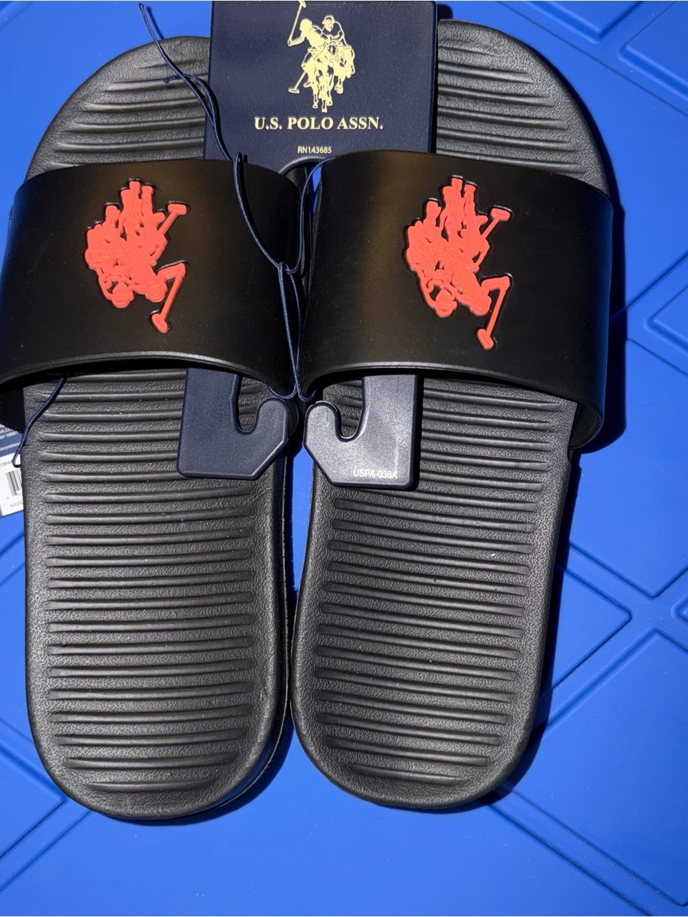U.S. Polo Assn. Black Slide Sandals with Red Polo Logo